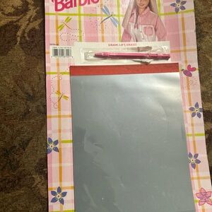 Vintage 1998 Barbie Plaid magic slate Drawing Set with Pink Accents